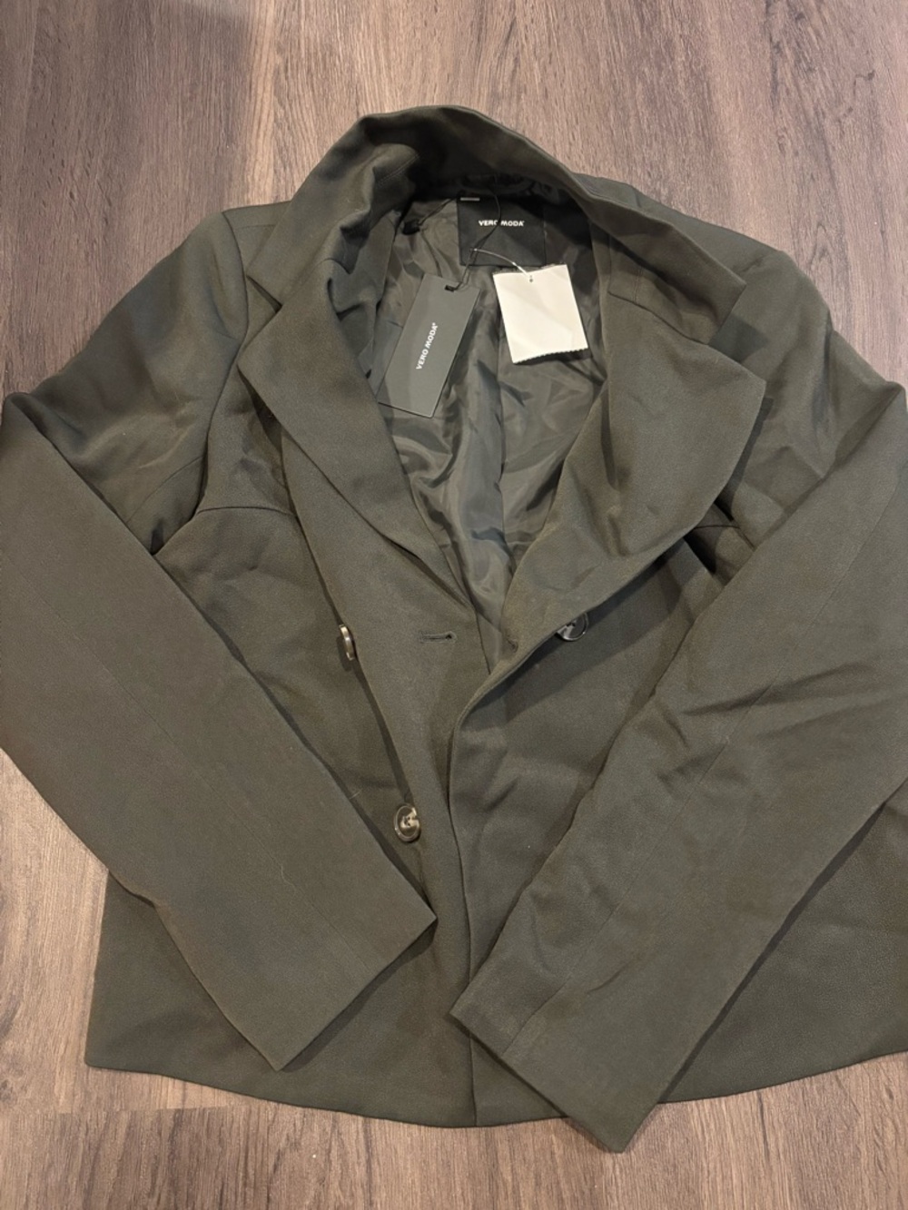 Vero Moda Men's Olive Pea Coat - Double-Breasted Style